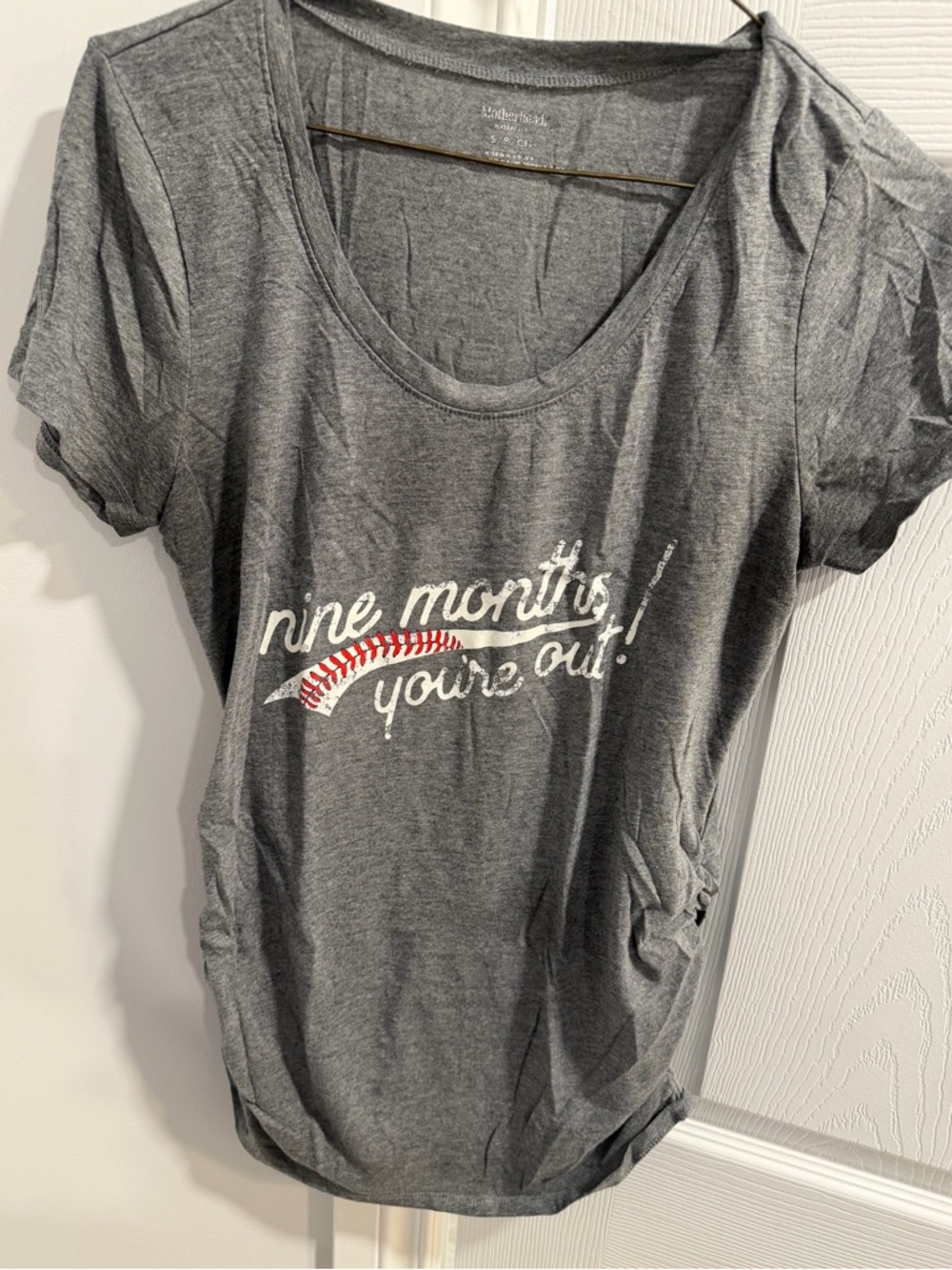 Motherhood Maternity Gray Scoop Neck Tee with White & Red Graphic